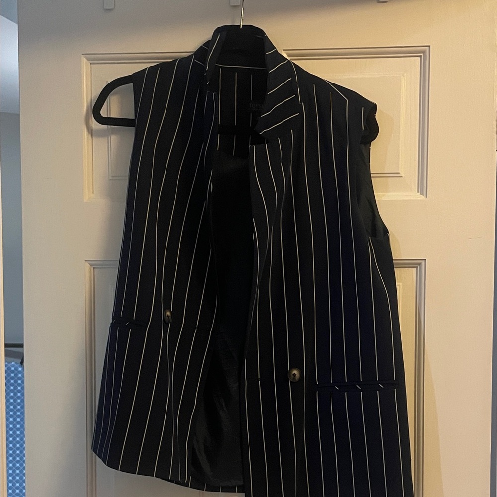 Topshop Navy Pinstripe Blazer